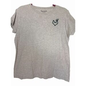 Browning Women's Size Large Heather Gray Mossy Oak Buck Heart SS Tee Glitter